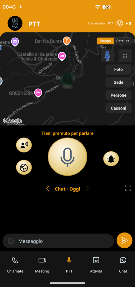 Walkie-talkie con la mappa della squadra
